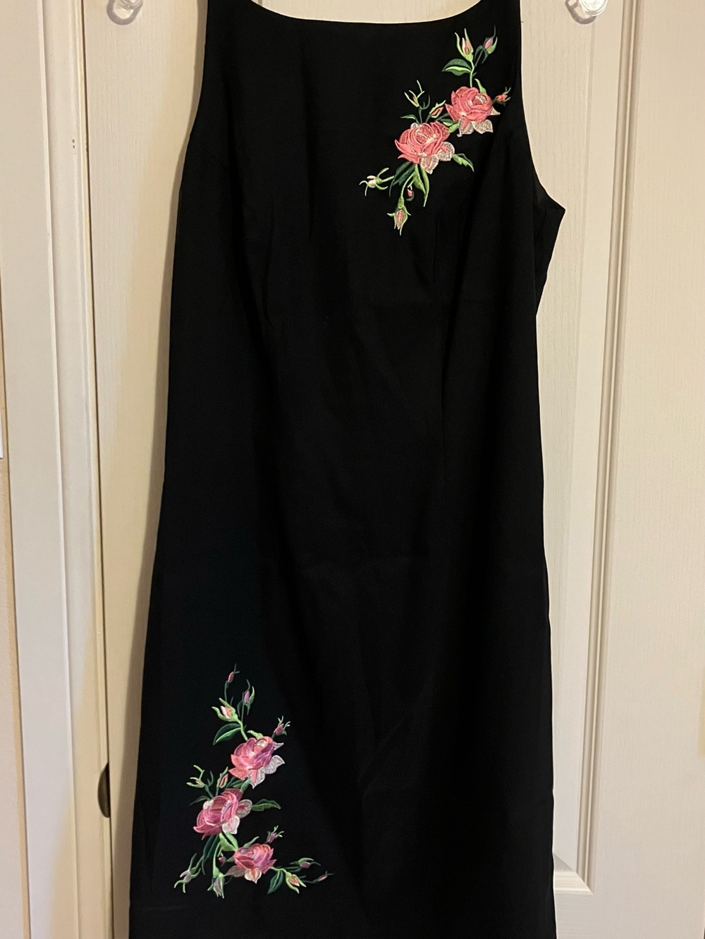 CDC Black Midi Dress with Pink Rose Embroidery